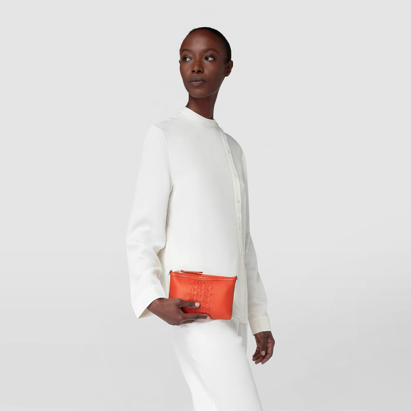 Mini secret bag in mosaico see through - tan/coral red