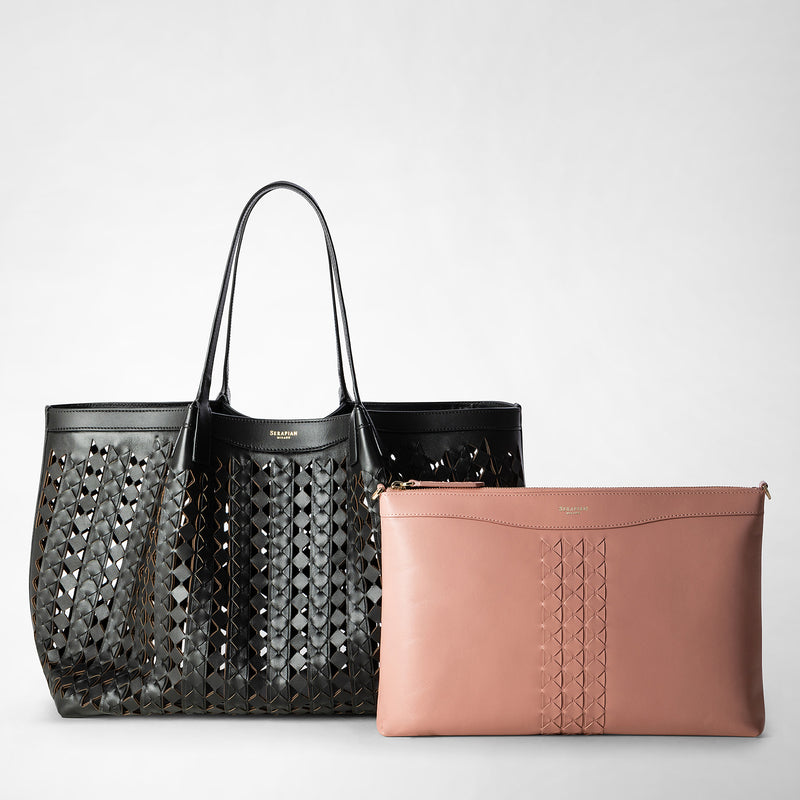 Secret tote bag in mosaico see through - black/blush