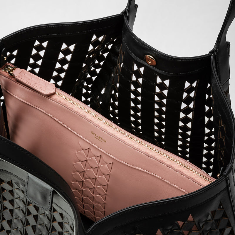 Secret tote bag in mosaico see through - black/blush
