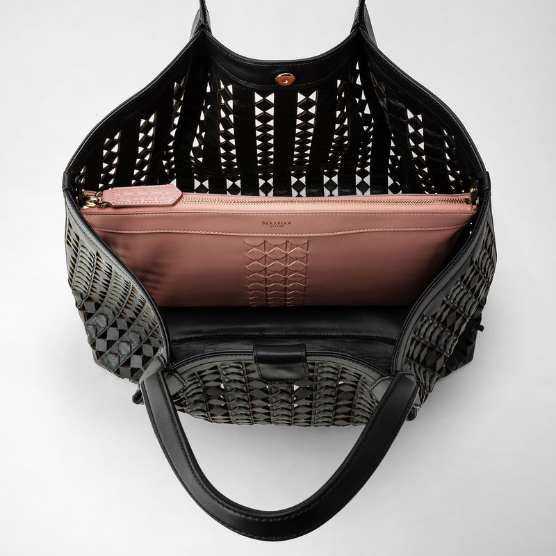 Secret tote bag in mosaico see through - black/blush