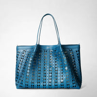 SECRET TOTE BAG IN MOSAICO SEE THROUGH Blue Jeans/Off-White
