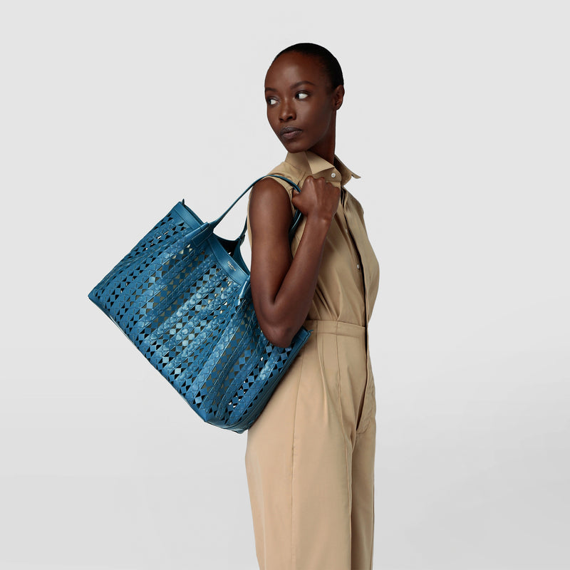 Secret tote bag in mosaico see through - blue jeans/off-white