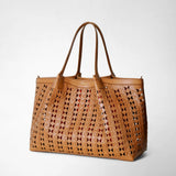 Secret tote bag in mosaico see through - tan/coral red