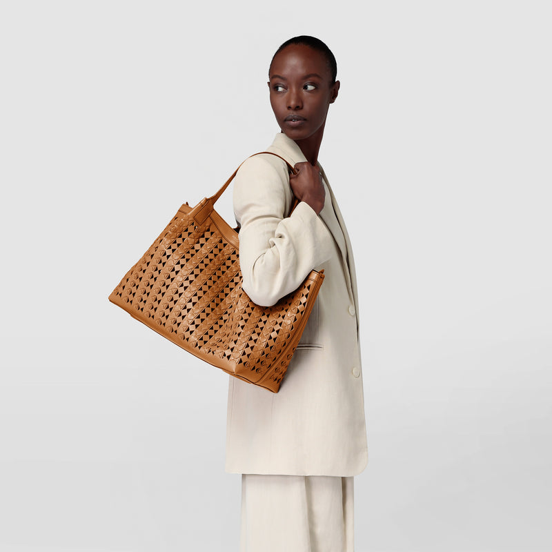 Secret tote bag in mosaico see through - tan/coral red