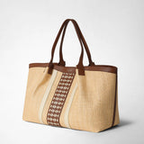 Sac cabas secret en raphia et cuir seta - natural/tan/off-white