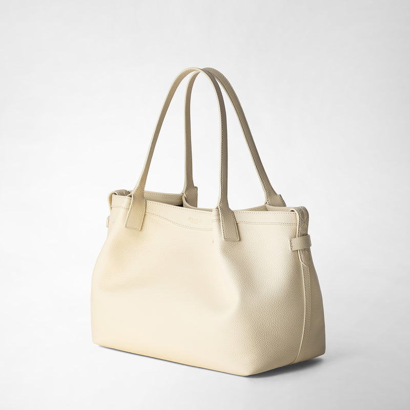 Sac cabas secret small en cuir rugiada - cream