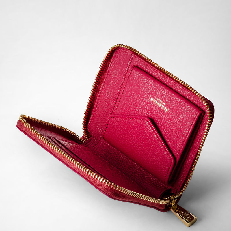 Mini zip around wallet in rugiada leather - petal