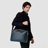 Double gusset briefcase in stepan - ocean blue/black