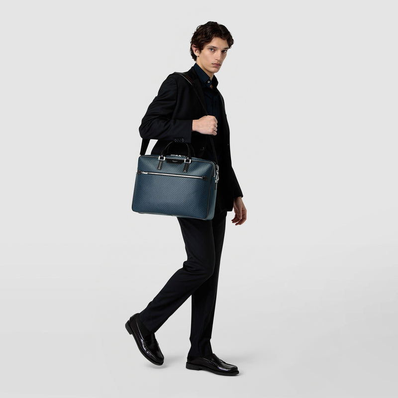 Double gusset briefcase in stepan - ocean blue/black