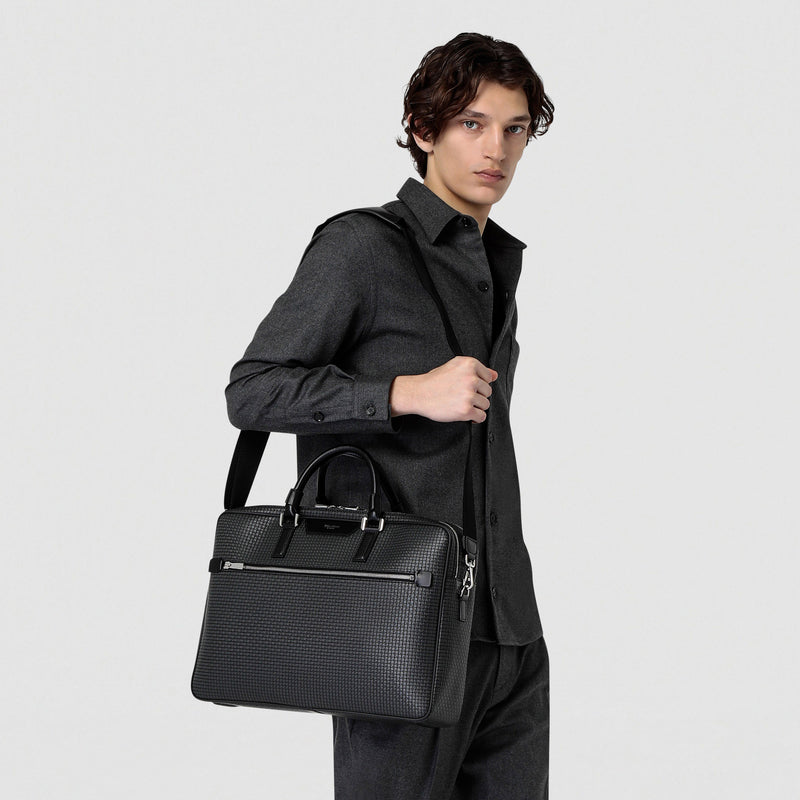 Double gusset briefcase in stepan - asphalt gray/black