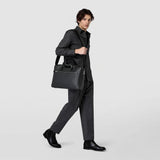 Double gusset briefcase in stepan - asphalt gray/black