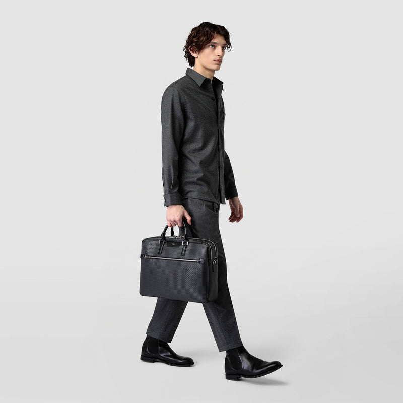 Double gusset briefcase in stepan - asphalt gray/black