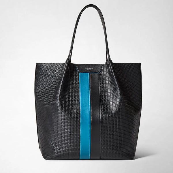Vertical secret tote bag in stepan - black/petrol