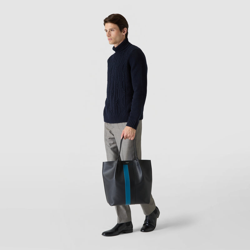 Vertical secret tote bag in stepan - black/petrol