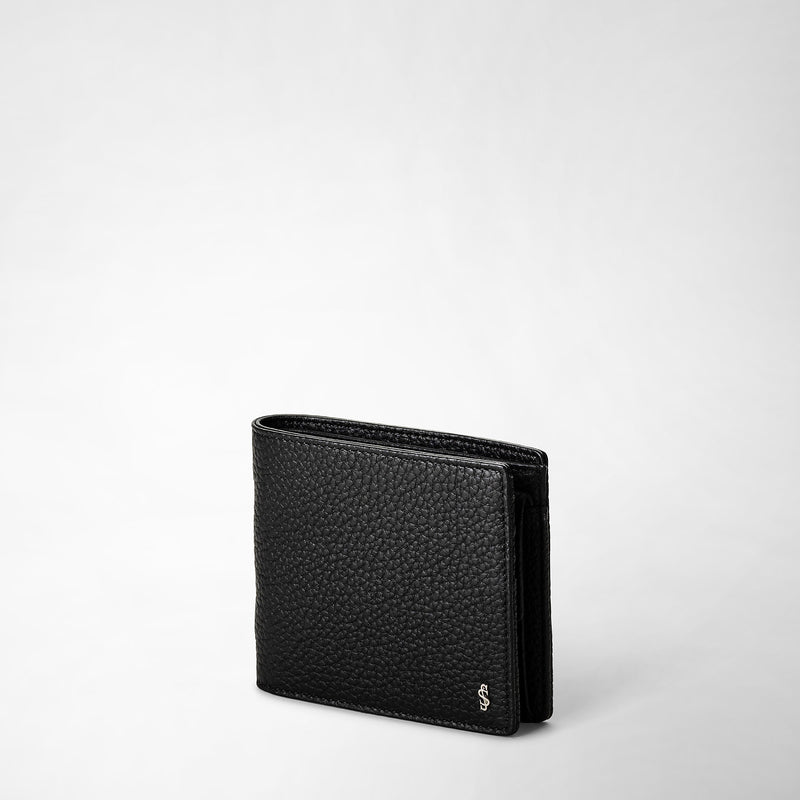 4-card billfold wallet with coin pouch in cachemire leather - black
