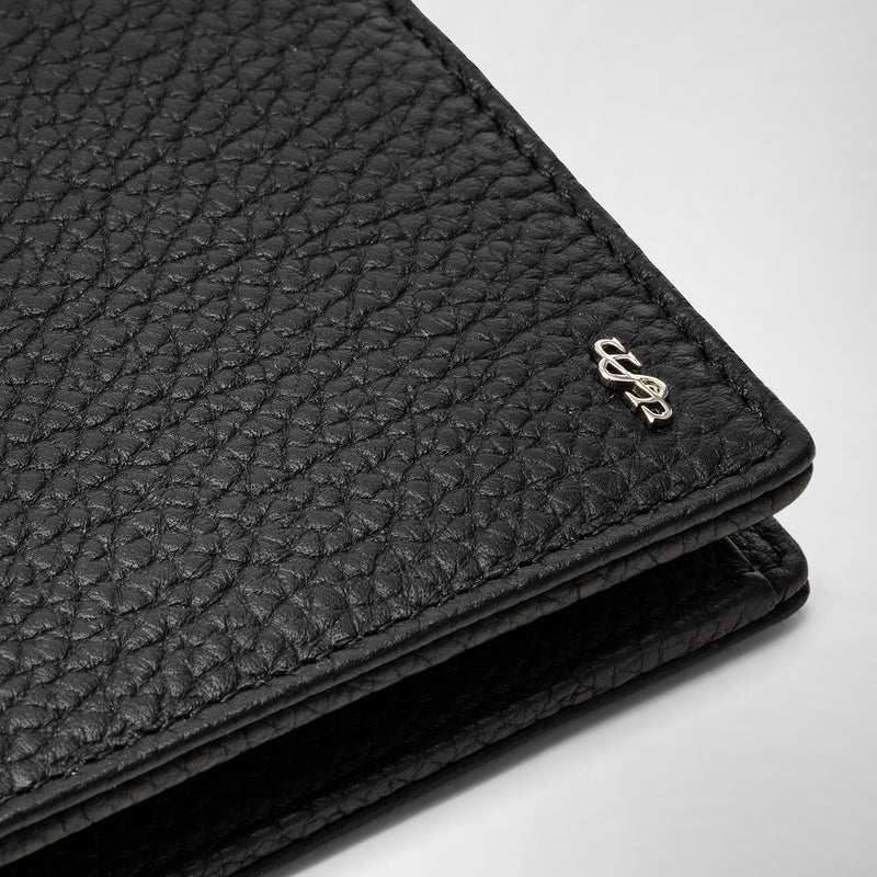 4-card billfold wallet with coin pouch in cachemire leather - black