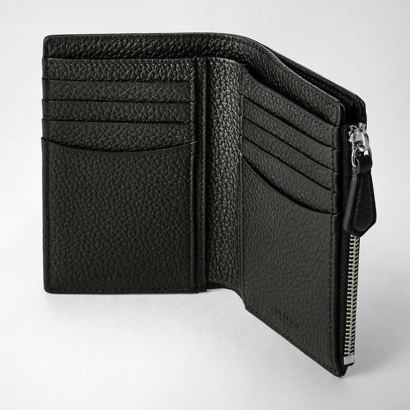 Vertical billfold with zip in cachemire leather - black