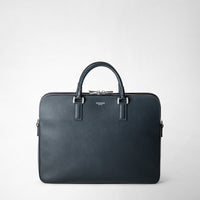 SLIM BRIEFCASE WITH DOUBLE ZIP IN EVOLUZIONE LEATHER Navy Blue