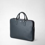 Slim briefcase with double zip in evoluzione leather - navy blue