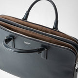Slim briefcase with double zip in evoluzione leather - navy blue