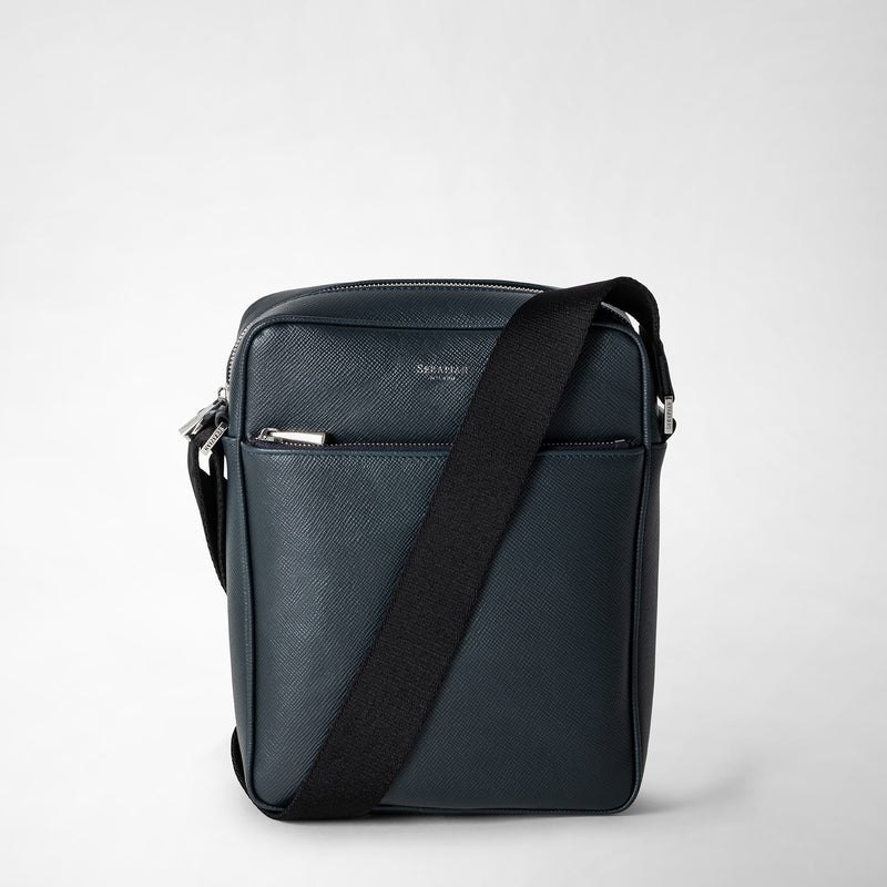 Sacoche north south en cuir evoluzione - navy blue