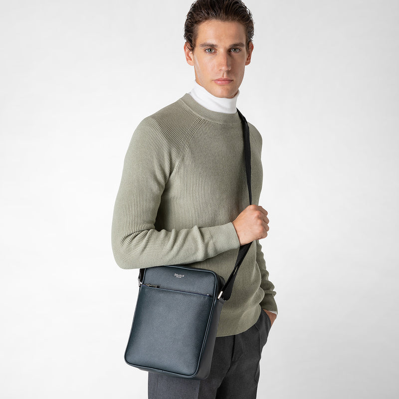 Sacoche north south en cuir evoluzione - navy blue