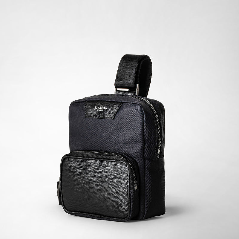 Sac sling en sergé recyclé et cuir evoluzione - eclipse black