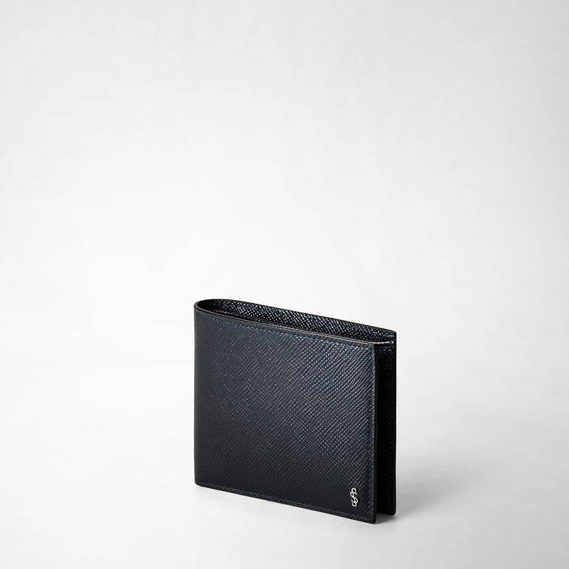 4-card billfold wallet with coin pouch in evoluzione leather - navy blue