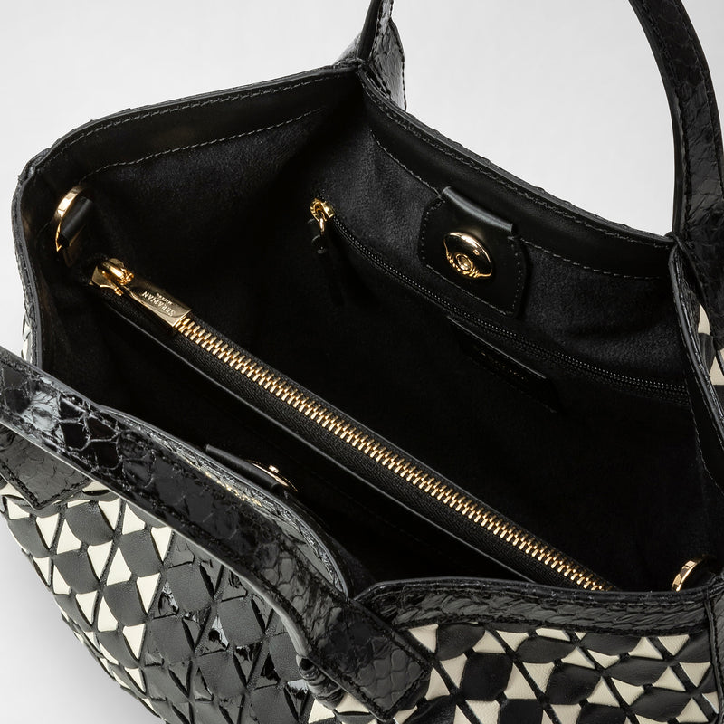Mini secret bag in mosaico and elaphe - black/off white