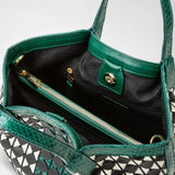 Mini secret bag in mosaico and elaphe - black/off-white/emerald