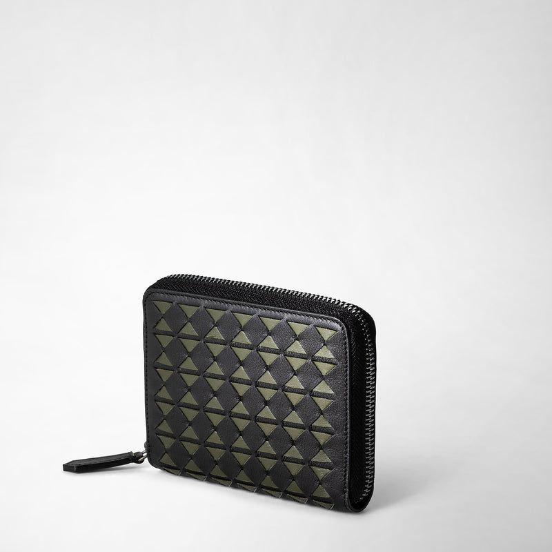 Mini zip wallet in mosaico - eclipse black/moss green