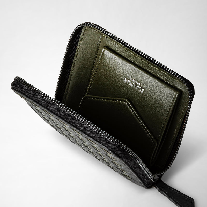Mini zip wallet in mosaico - eclipse black/moss green