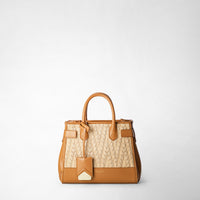 MELINE' HANDBAG IN RAFFIA AND SETA LEATHER Natural/Caramel