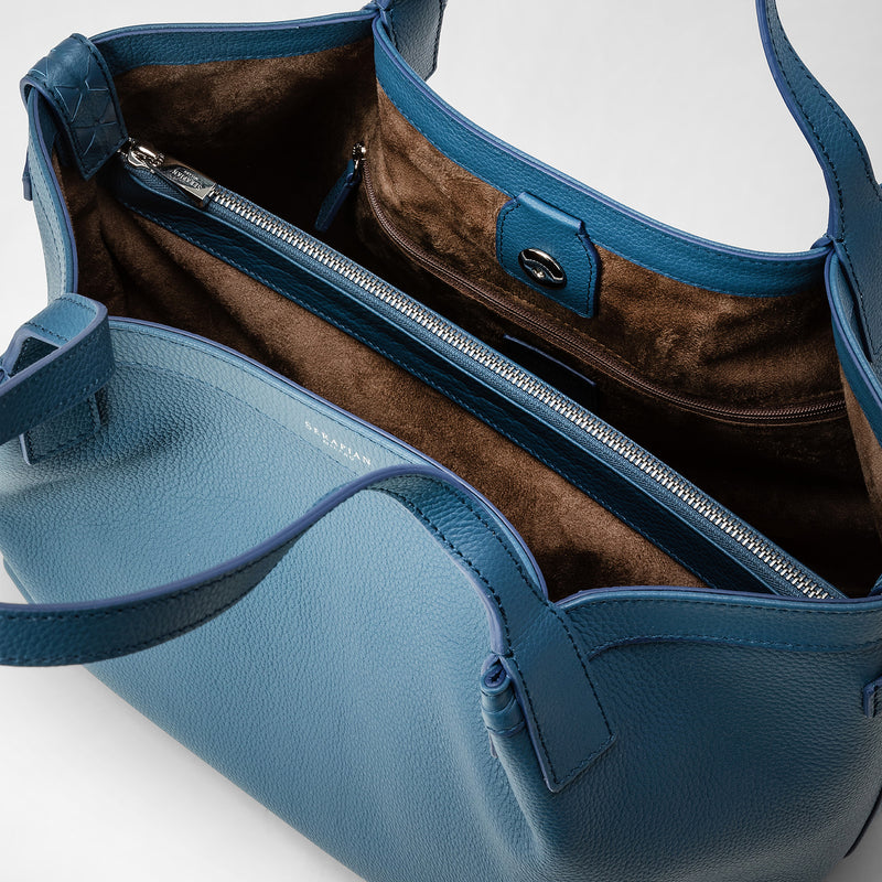 Sac cabas secret small en cuir rugiada - blue jeans