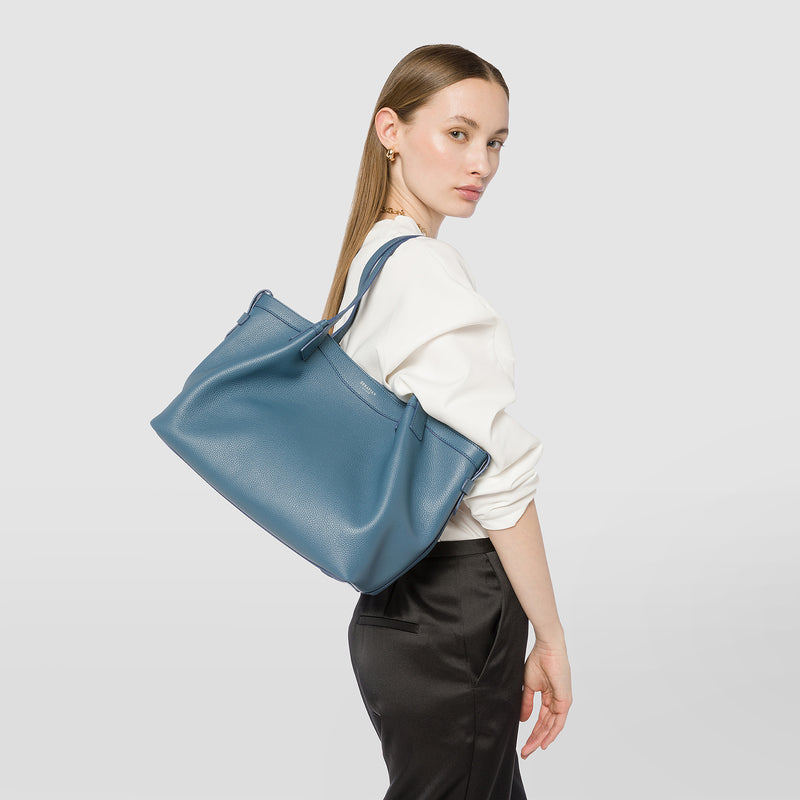 Sac cabas secret small en cuir rugiada - blue jeans