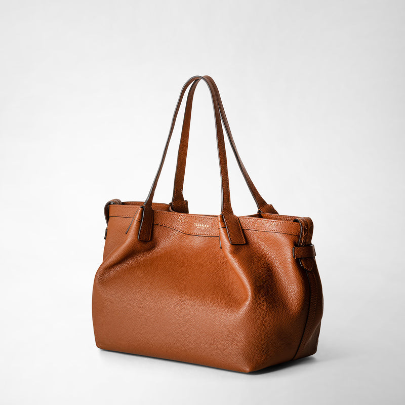 Small secret tote bag in rugiada leather - cuoio