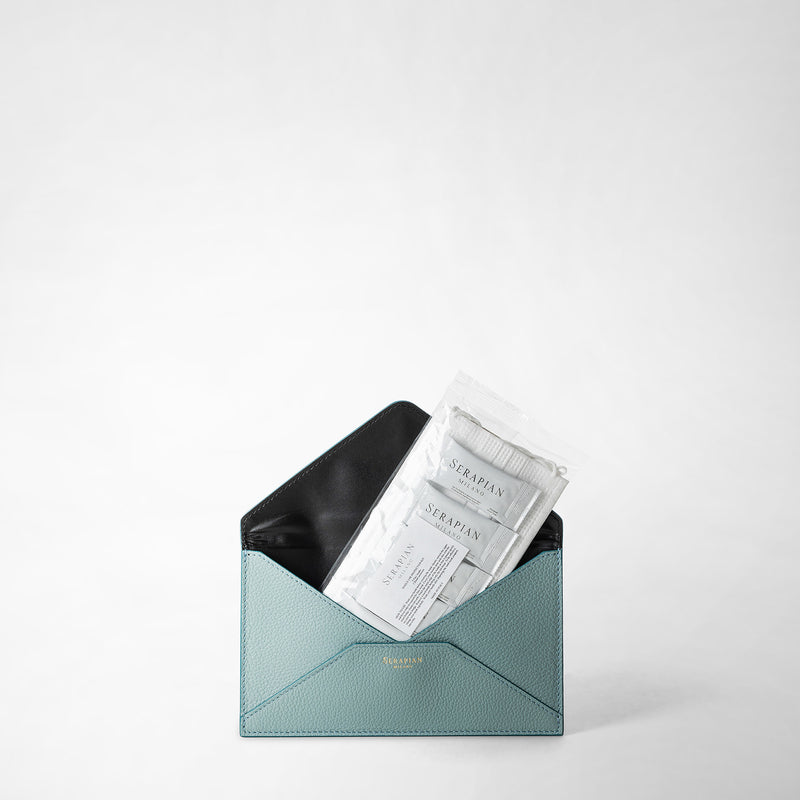 Pouch in rugiada leather - azure
