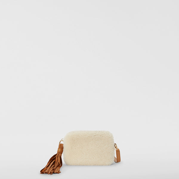 Mini bag in shearling - off-white/caramel