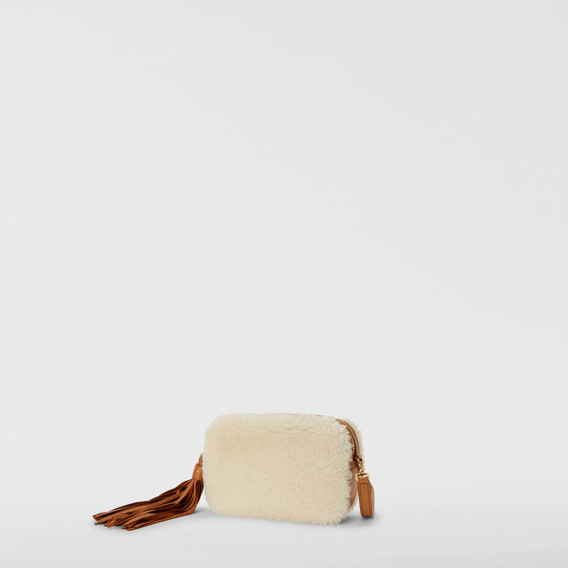 Mini bag in shearling - off-white/caramel