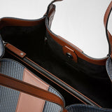 Small secret tote bag in stepan 72 - ocean blue/cuoio