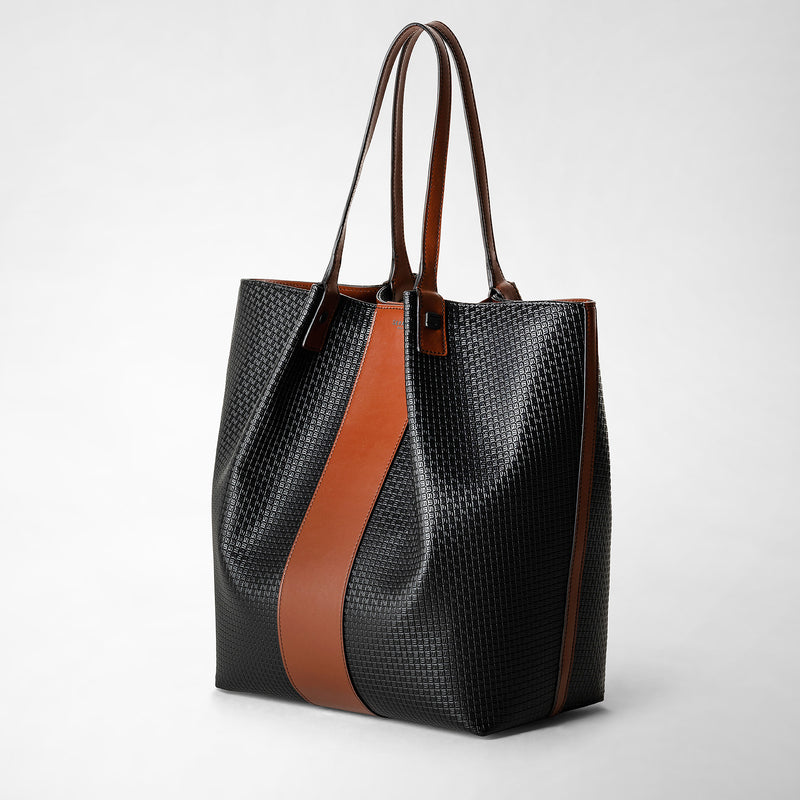 Vertical secret tote bag in stepan 72 - black/cuoio