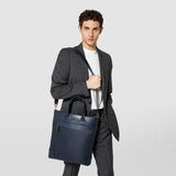 Vertical tote ban in stepan 72 - ocean blue/navy/cuoio