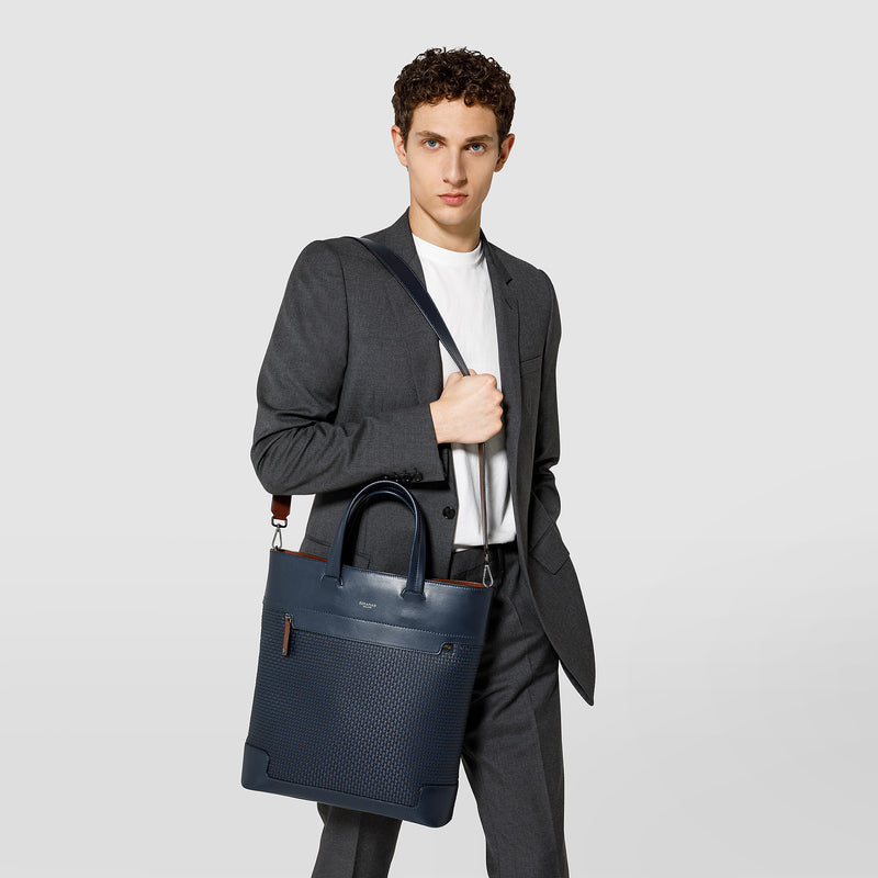 Vertical tote ban in stepan 72 - ocean blue/navy/cuoio