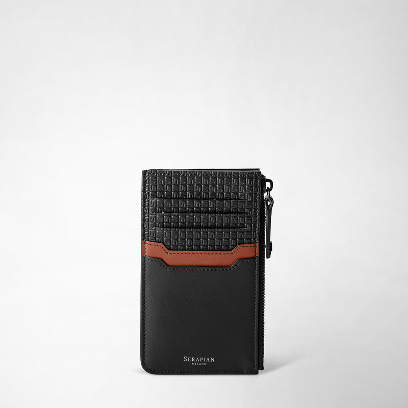 Porte-cartes zippé en stepan 72 - black/black/cuoio