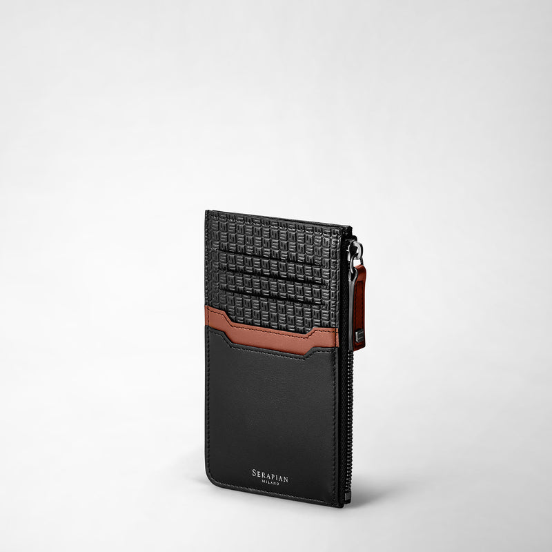 Porte-cartes zippé en stepan 72 - black/black/cuoio