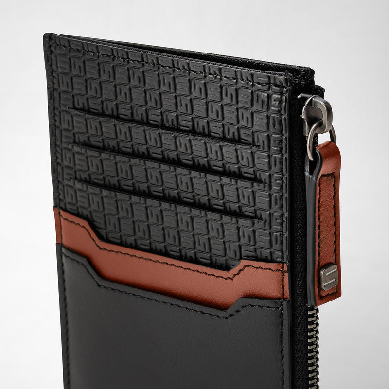 Porte-cartes zippé en stepan 72 - black/black/cuoio